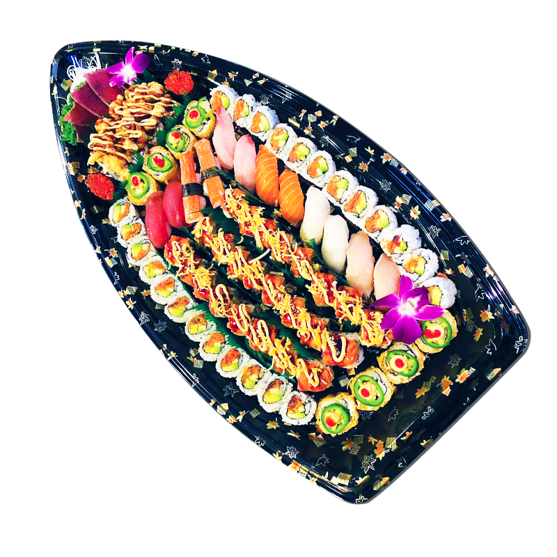 Wooden sushi boat presentation