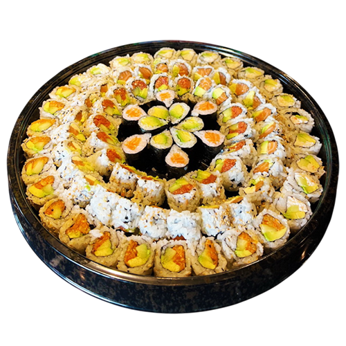 Party tray with assorted specialty sushi rolls